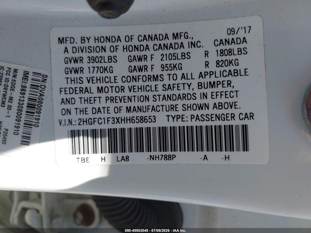 2HGFC1F3XHH658653 2017 HONDA CIVIC photo no. 9