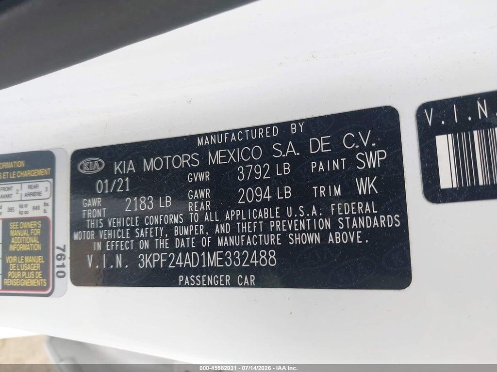 3KPF24AD1ME332488 2021 KIA FORTE photo no. 9