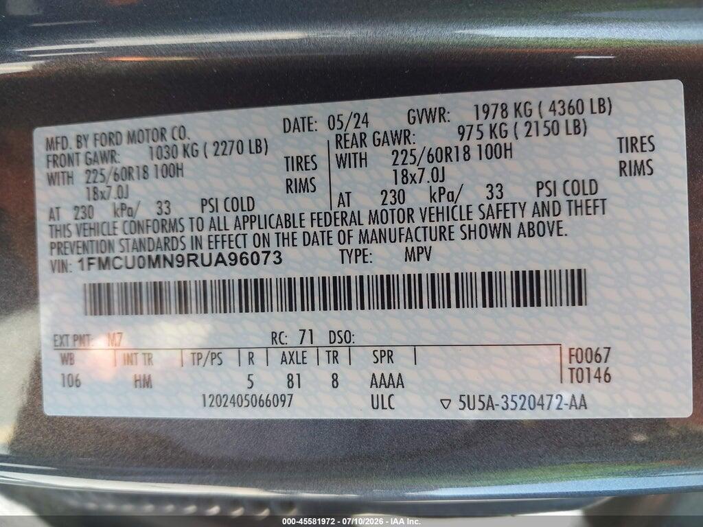 1FMCU0MN9RUA96073 2024 FORD ESCAPE photo no. 9