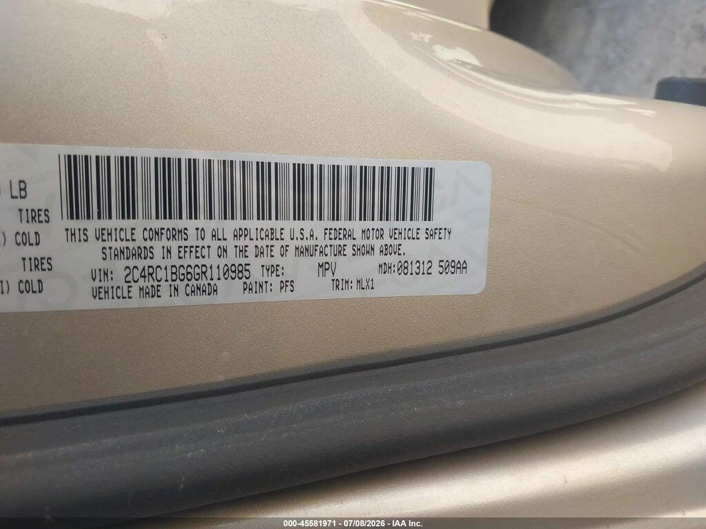 2C4RC1BG6GR110985 2016 CHRYSLER TOWN & COUNTRY photo no. 9
