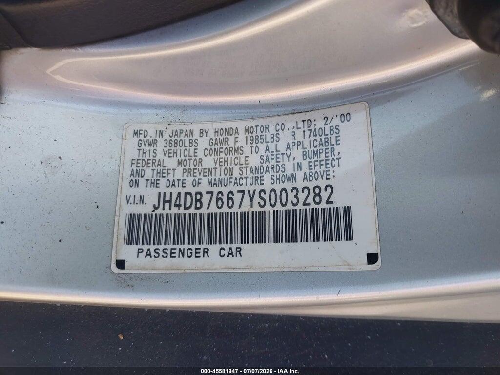 JH4DB7667YS003282 2000 ACURA INTEGRA photo no. 9