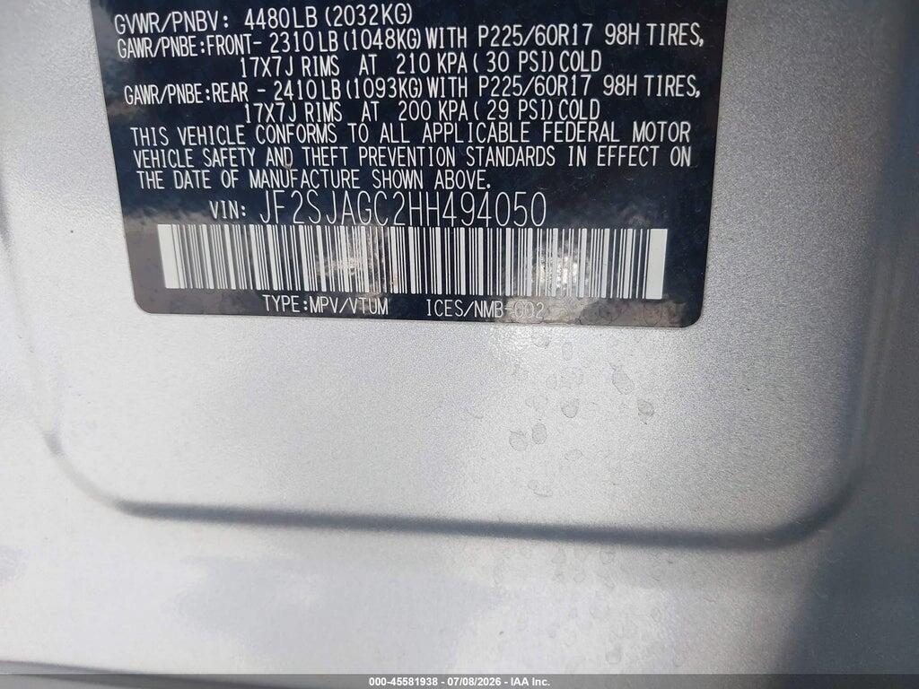 JF2SJAGC2HH494050 2017 SUBARU FORESTER photo no. 9