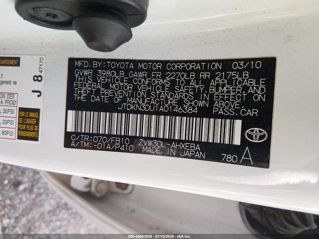 JTDKN3DU1A0146384 2010 TOYOTA PRIUS photo no. 9