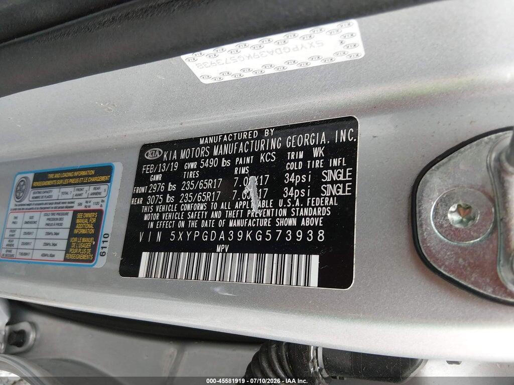5XYPGDA39KG573938 2019 KIA SORENTO photo no. 9