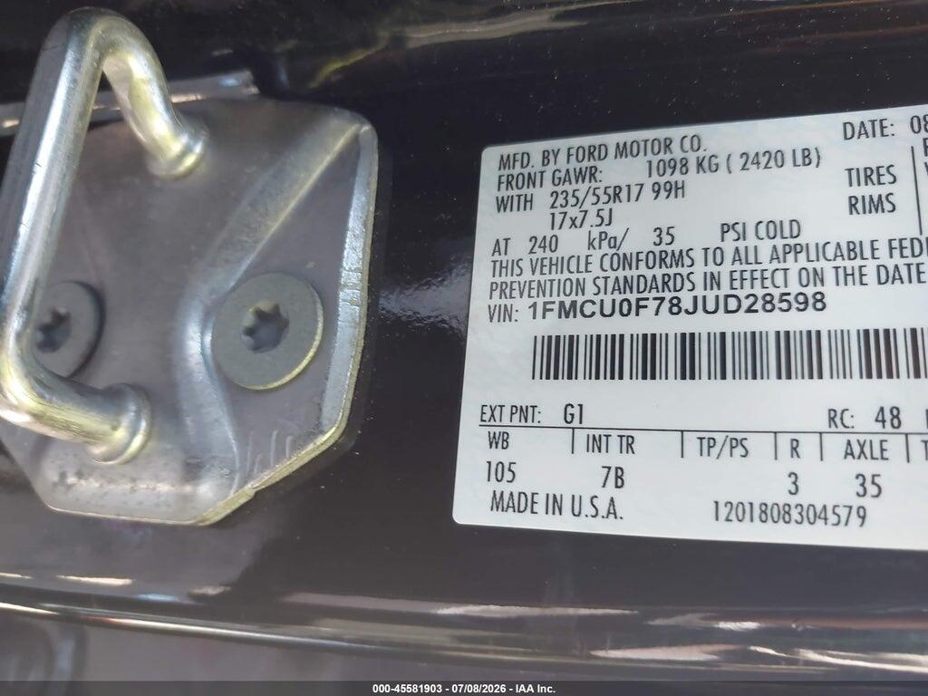 1FMCU0F78JUD28598 2018 FORD ESCAPE photo no. 9