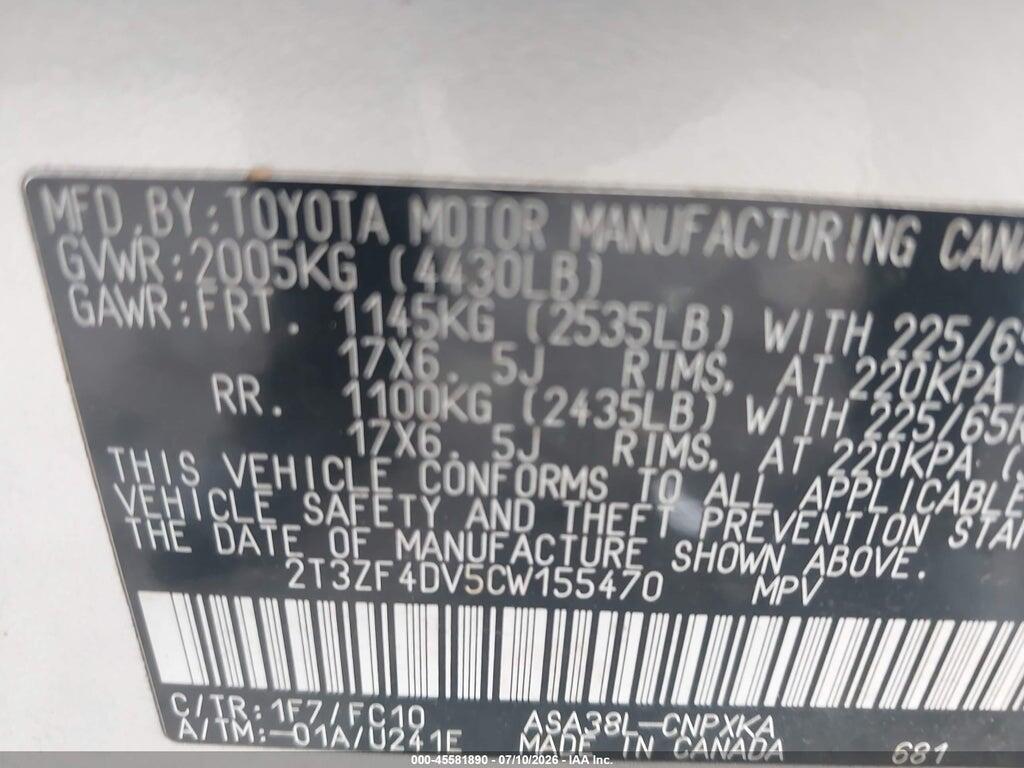 2T3ZF4DV5CW155470 2012 TOYOTA RAV4 photo no. 9