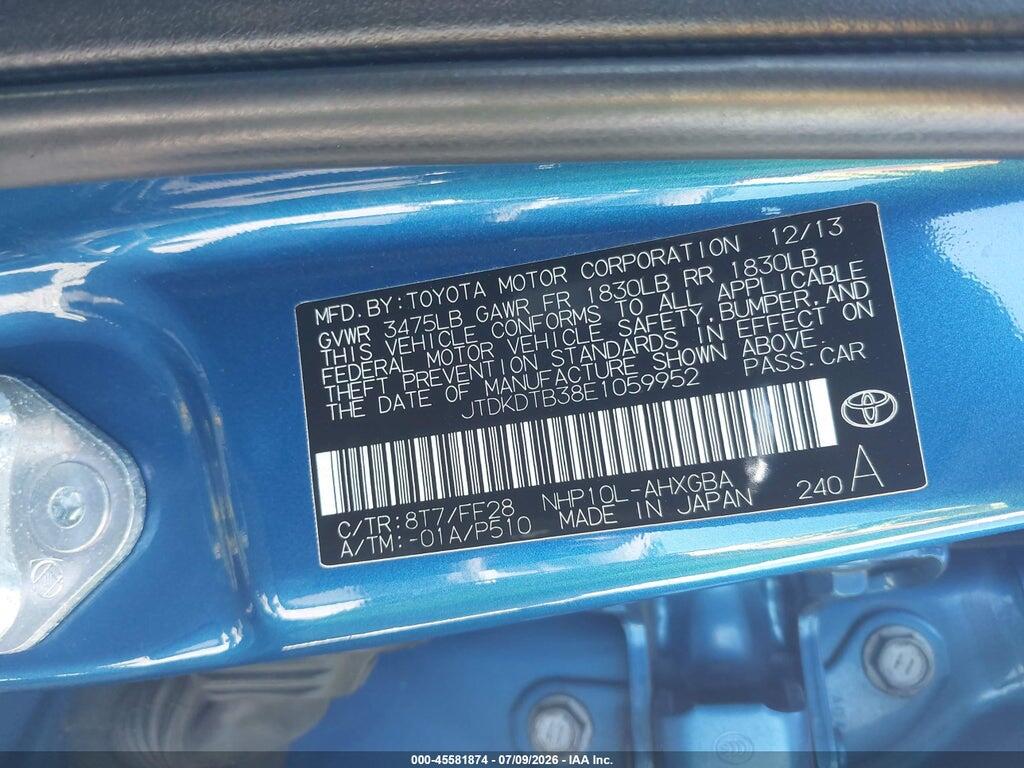 JTDKDTB38E1059952 2014 TOYOTA PRIUS C photo no. 9