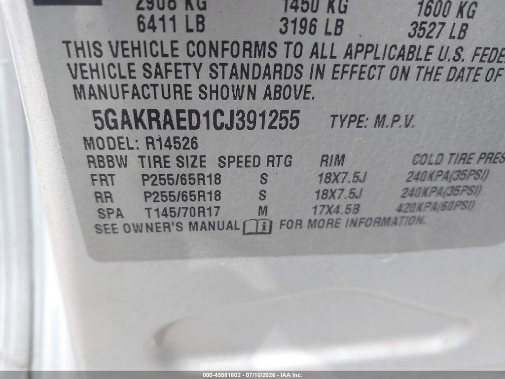 5GAKRAED1CJ391255 2012 BUICK ENCLAVE photo no. 9