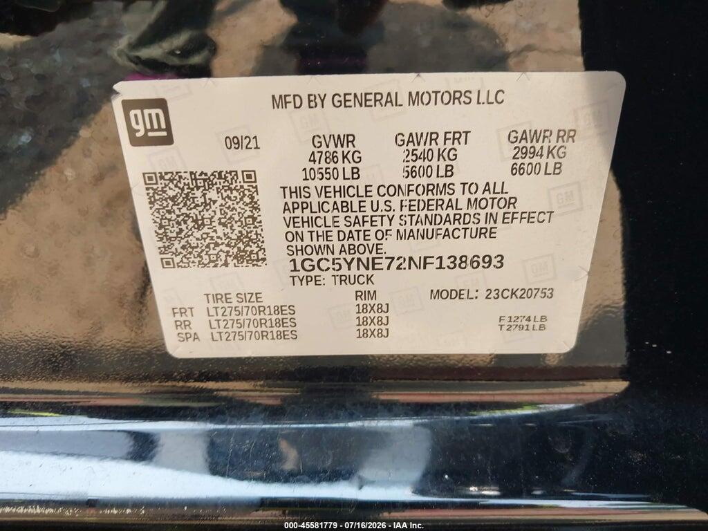 1GC5YNE72NF138693 2022 CHEVROLET SILVERADO 2500HD photo no. 8