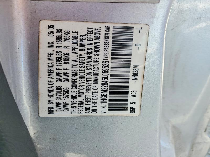 1HGEM22845L059536 2005 HONDA CIVIC photo no. 12