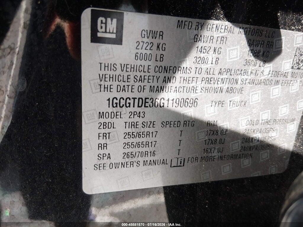 1GCGTDE36G1190696 2016 CHEVROLET COLORADO photo no. 9