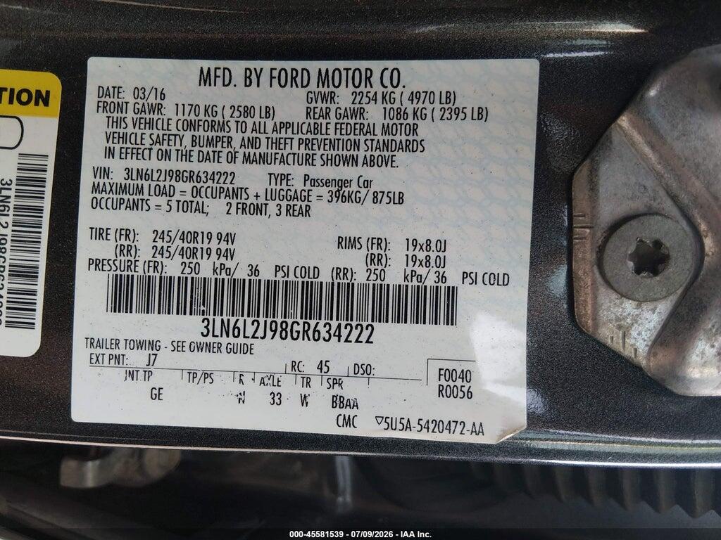 3LN6L2J98GR634222 2016 LINCOLN MKZ photo no. 9