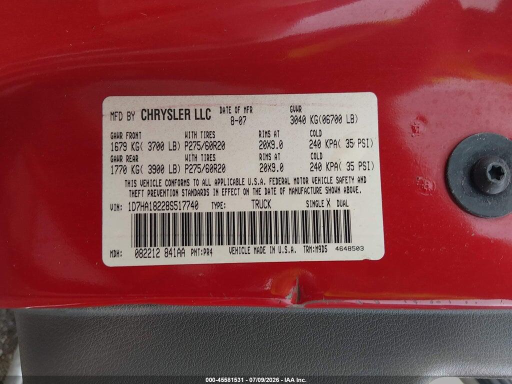 1D7HA18228S517740 2008 DODGE RAM 1500 photo no. 9