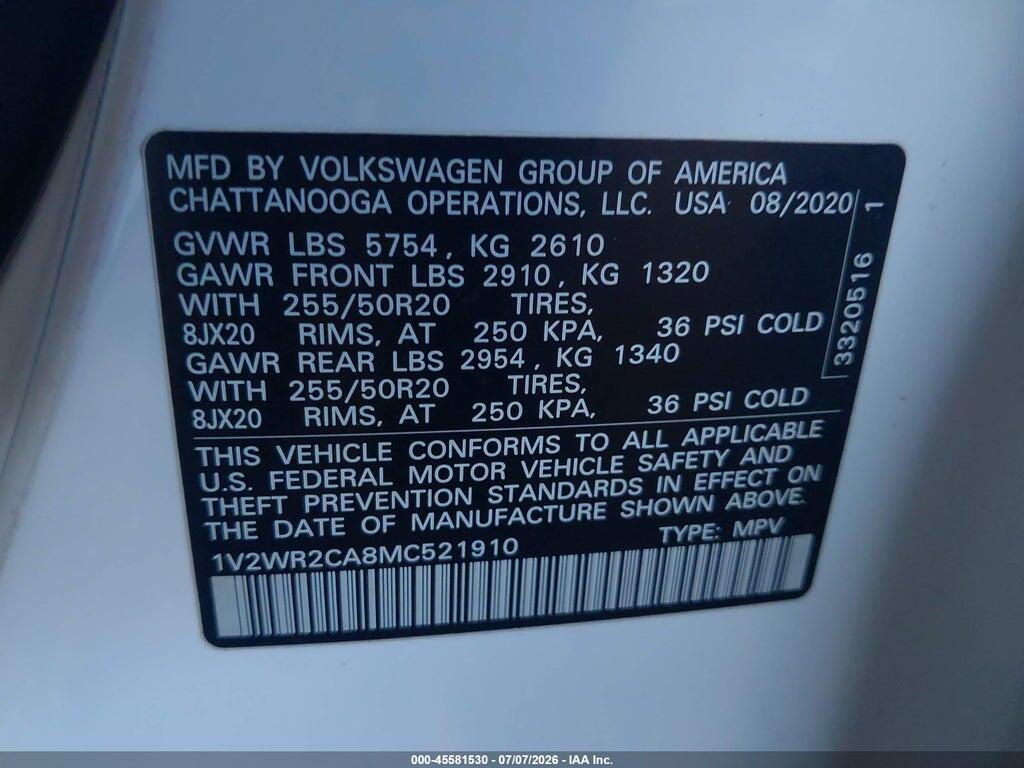 1V2WR2CA8MC521910 2021 VOLKSWAGEN ATLAS photo no. 9