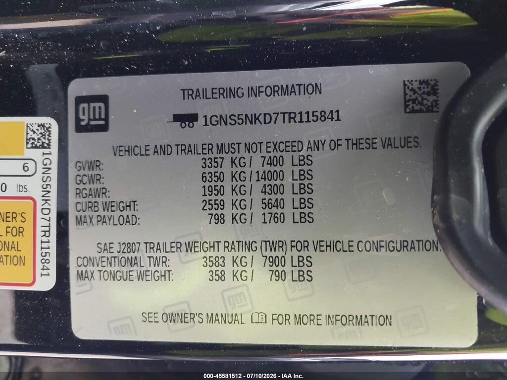 1GNS5NKD7TR115841 2026 CHEVROLET TAHOE photo no. 9