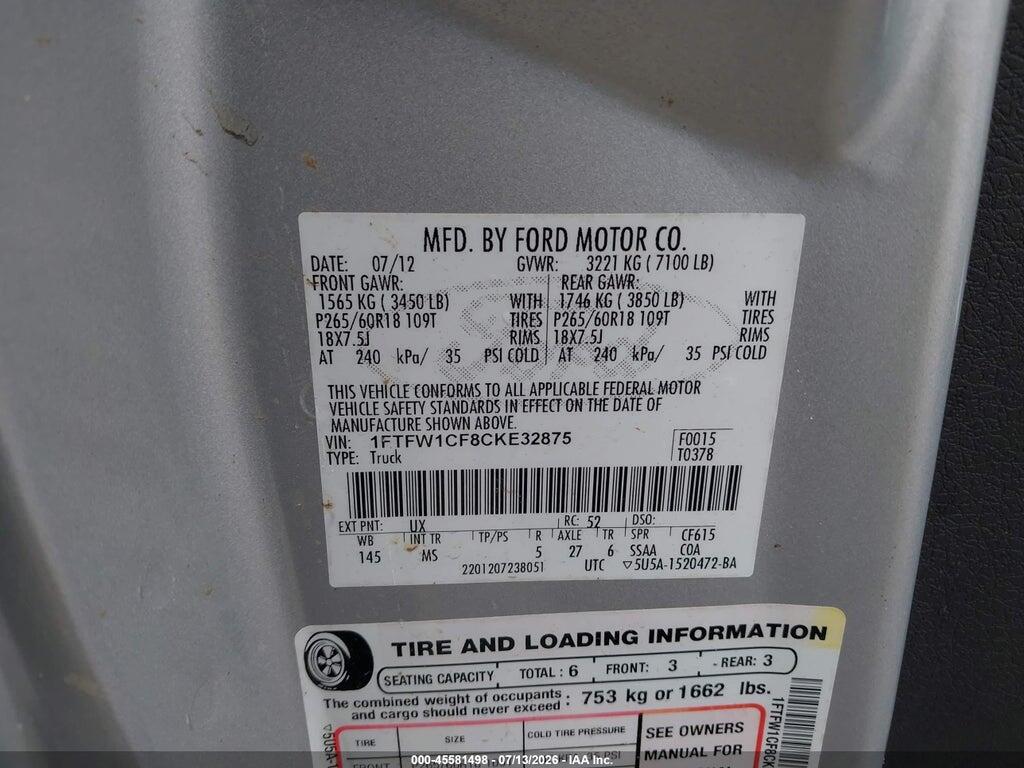 1FTFW1CF8CKE32875 2012 FORD F-150 photo no. 9