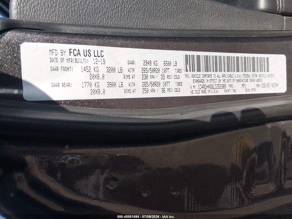 1C4RDHAG6LC252389 2020 DODGE DURANGO photo no. 9