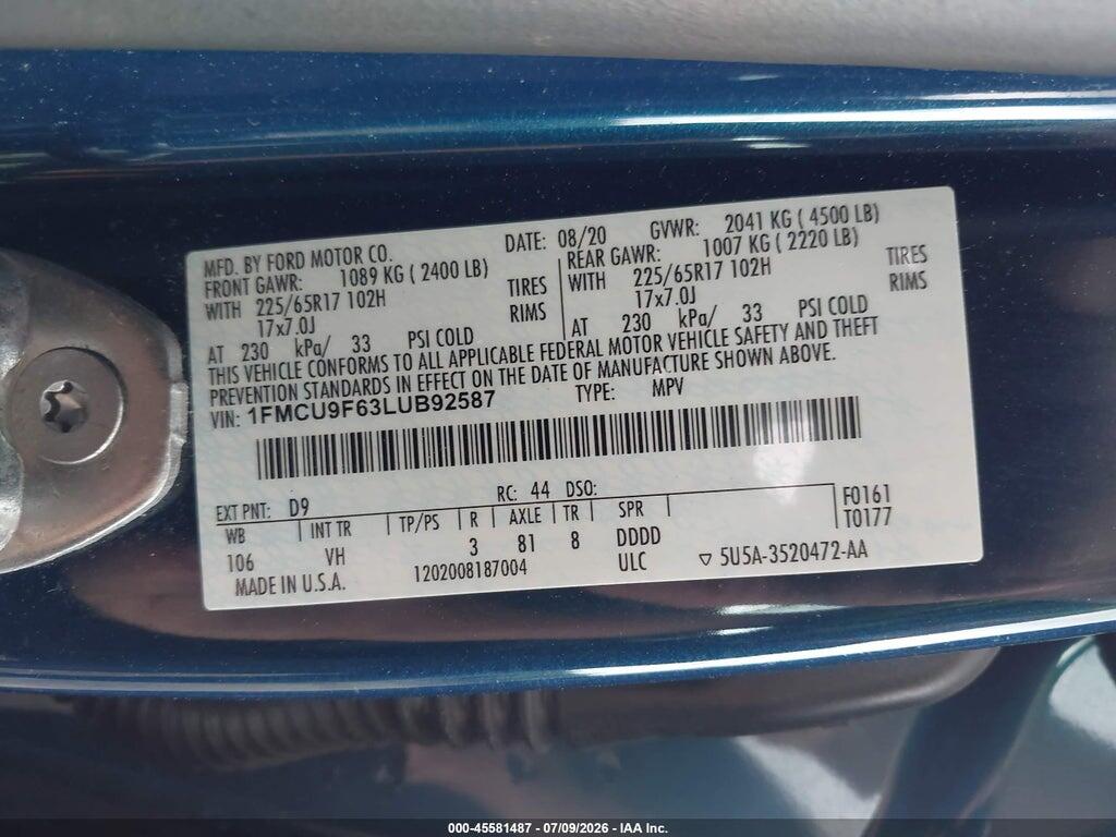 1FMCU9F63LUB92587 2020 FORD ESCAPE photo no. 9