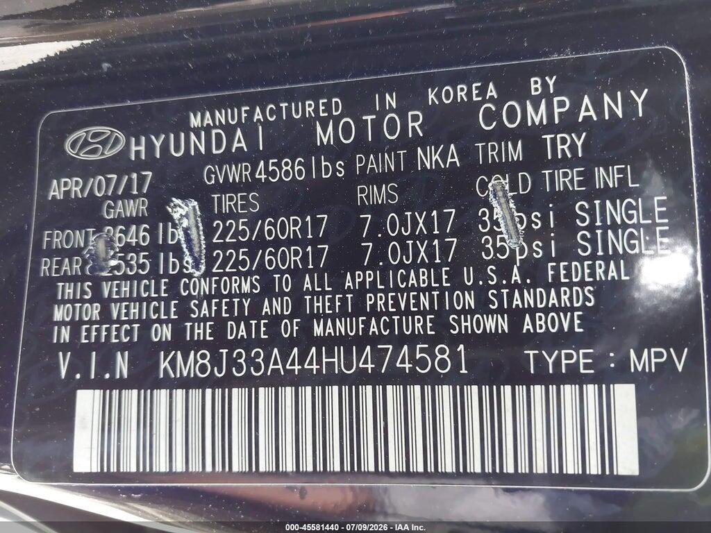 KM8J33A44HU474581 2017 HYUNDAI TUCSON photo no. 9