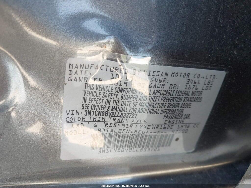 3N1CN8BV2LL833721 2020 NISSAN VERSA photo no. 9