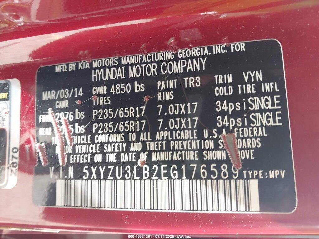 5XYZU3LB2EG176589 2014 HYUNDAI SANTA FE SPORT photo no. 9