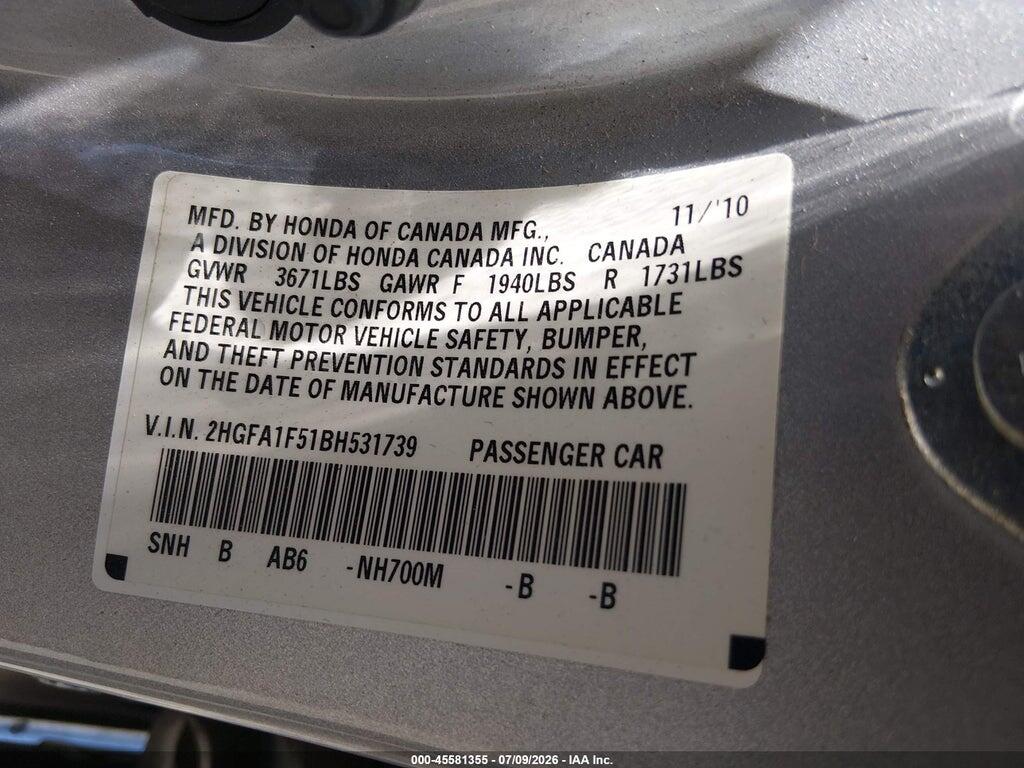 2HGFA1F51BH531739 2011 HONDA CIVIC photo no. 9