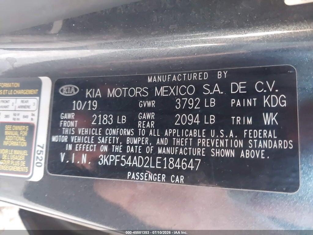 3KPF54AD2LE184647 2020 KIA FORTE photo no. 9