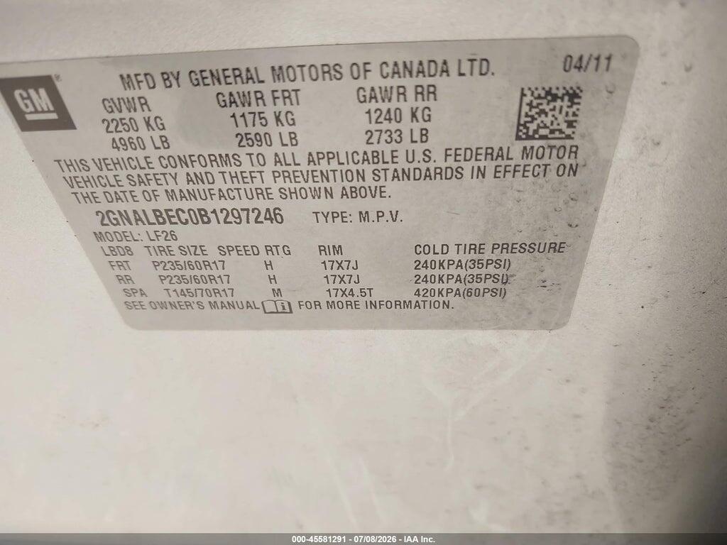 2GNALBEC0B1297246 2011 CHEVROLET EQUINOX photo no. 9