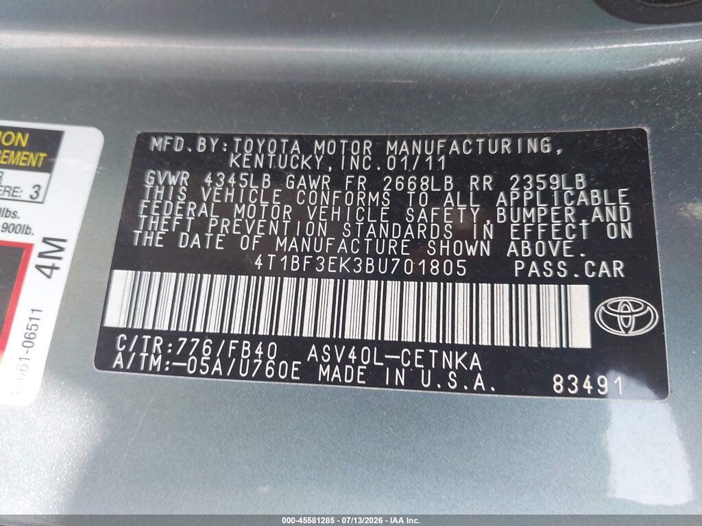 4T1BF3EK3BU701805 2011 TOYOTA CAMRY photo no. 9
