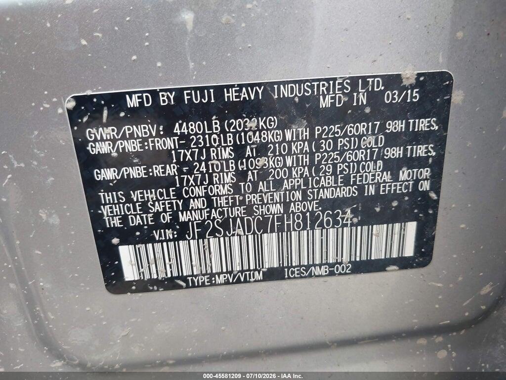 JF2SJADC7FH812634 2015 SUBARU FORESTER photo no. 9