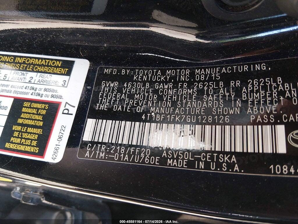 4T1BF1FK7GU128126 2016 TOYOTA CAMRY photo no. 9