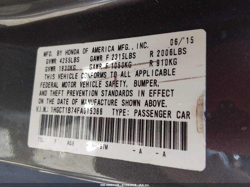 1HGCT1B74FA015366 2015 HONDA ACCORD photo no. 9