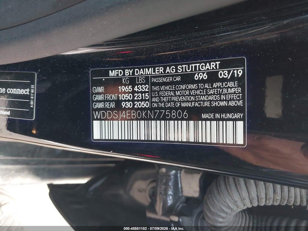WDDSJ4EB0KN775806 2019 MERCEDES-BENZ CLA 250 photo no. 9