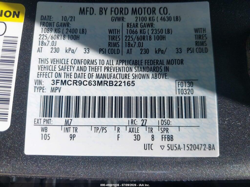 3FMCR9C63MRB22165 2021 FORD BRONCO SPORT photo no. 9