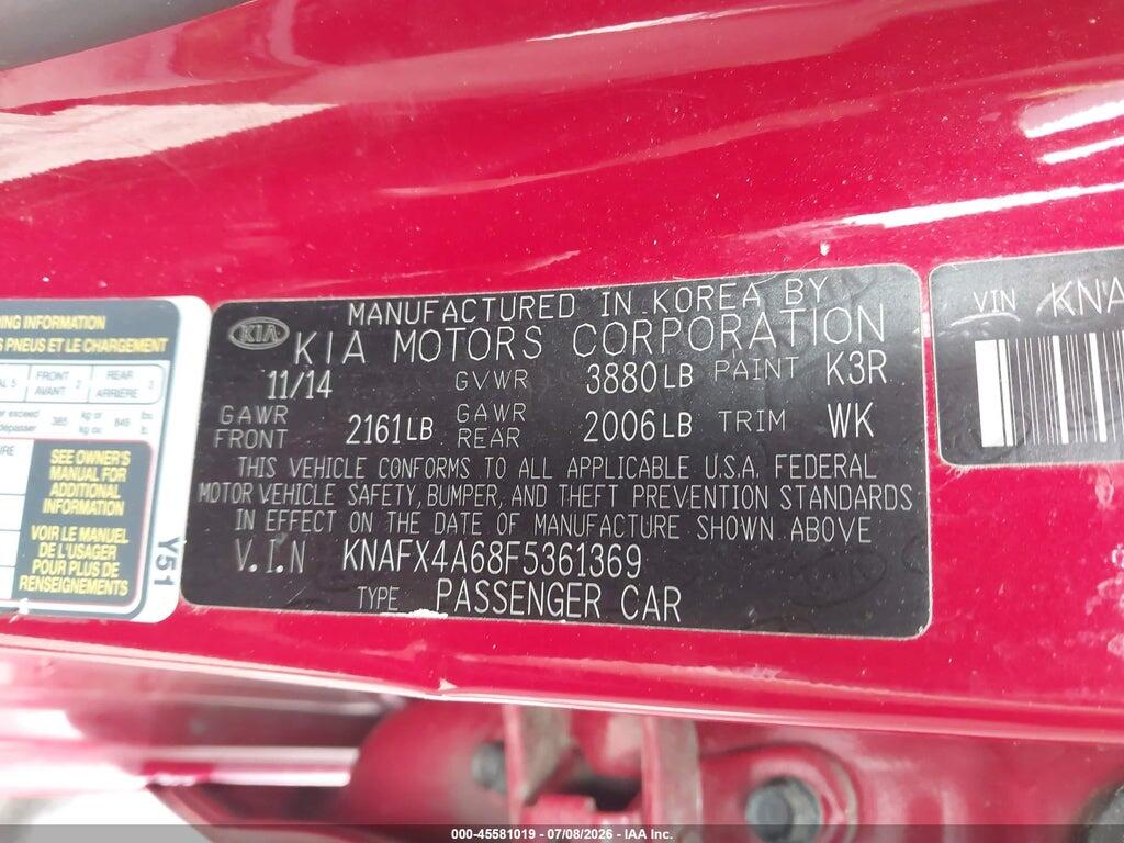 KNAFX4A68F5361369 2015 KIA FORTE photo no. 9