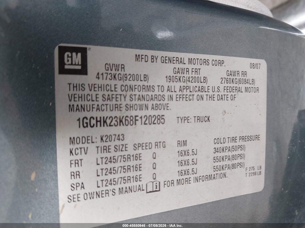 1GCHK23K68F120285 2008 CHEVROLET SILVERADO 2500HD photo no. 9
