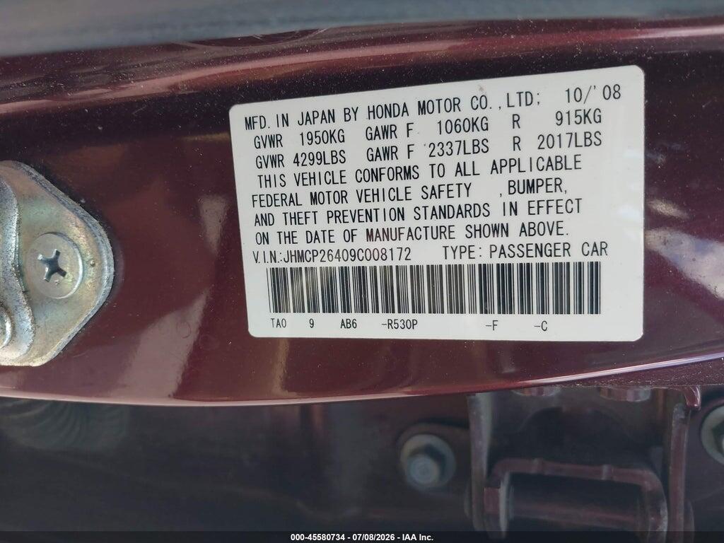 JHMCP26409C008172 2009 HONDA ACCORD photo no. 9