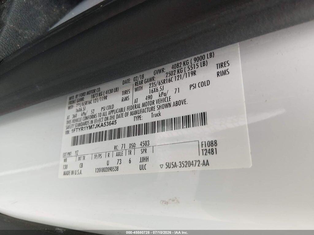 1FTYR1YM7JKA53645 2018 FORD TRANSIT-250 photo no. 9