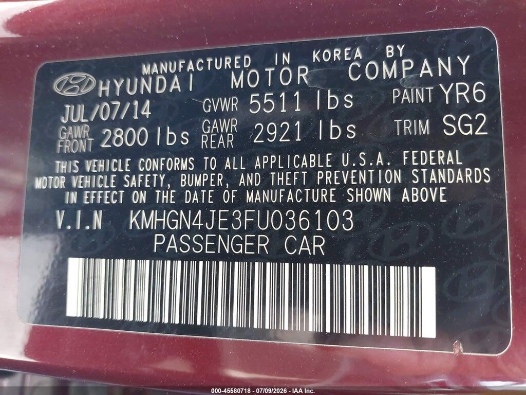 KMHGN4JE3FU036103 2015 HYUNDAI GENESIS photo no. 9