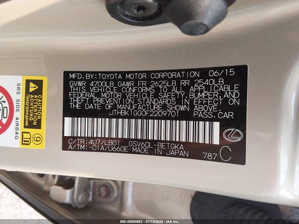 JTHBK1GG0F2209701 2015 LEXUS ES 350 photo no. 9