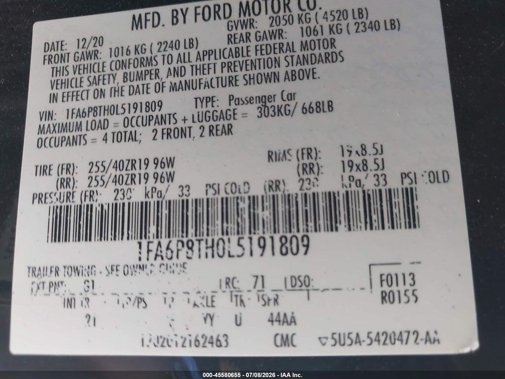 1FA6P8TH0L5191809 2020 FORD MUSTANG photo no. 9
