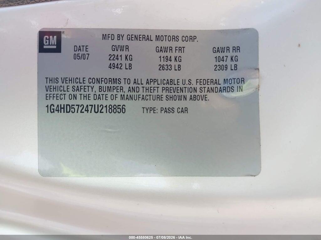 1G4HD57247U218856 2007 BUICK LUCERNE photo no. 9