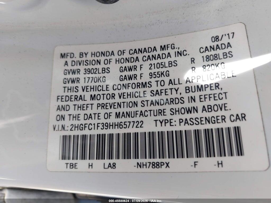 2HGFC1F39HH657722 2017 HONDA CIVIC photo no. 9