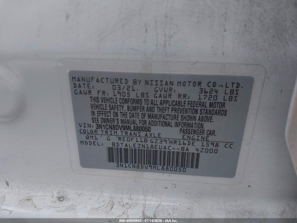 3N1CN8DV9ML880050 2021 NISSAN VERSA photo no. 9