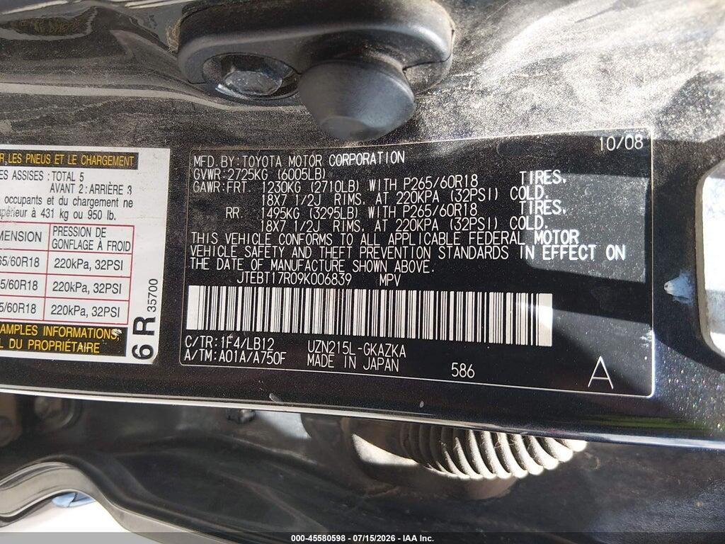 JTEBT17R09K006839 2009 TOYOTA 4RUNNER photo no. 9