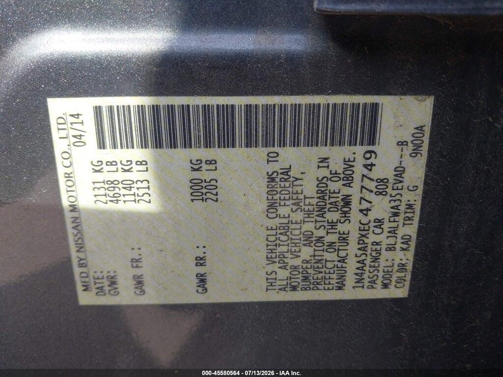 1N4AA5APXEC477749 2014 NISSAN MAXIMA photo no. 9