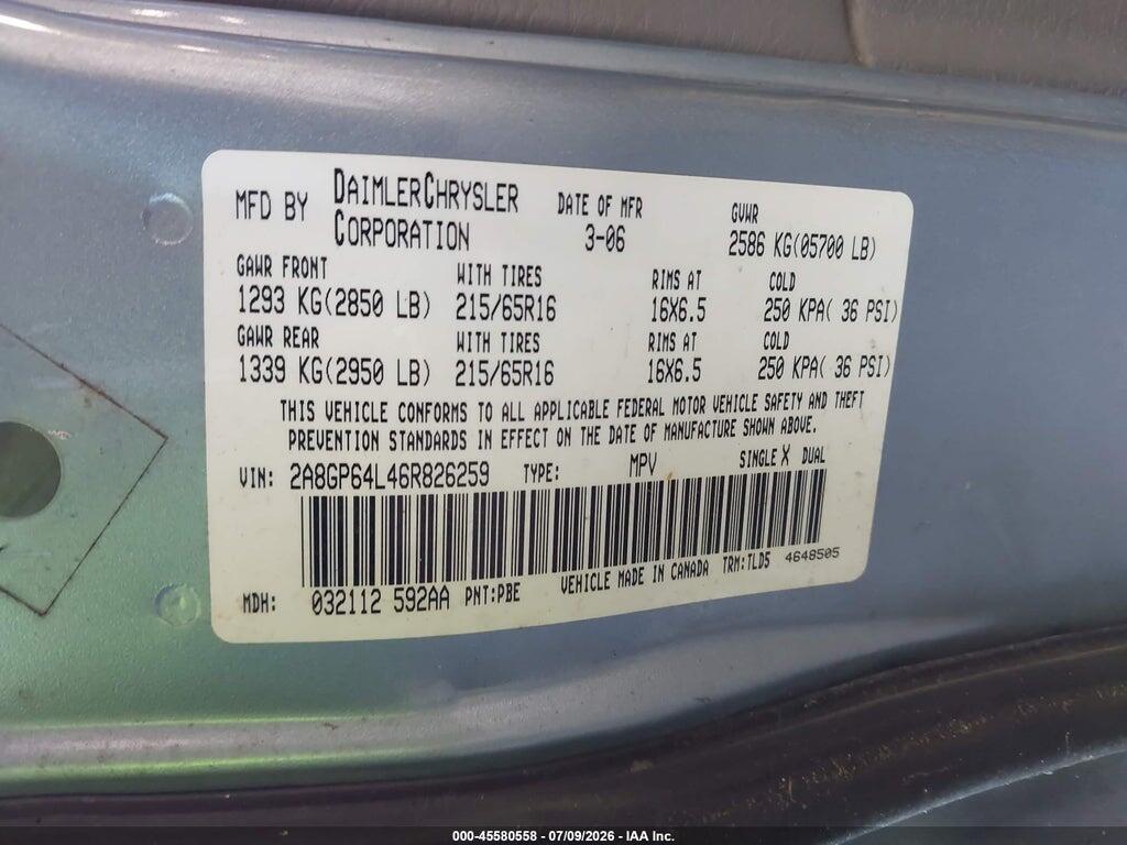2A8GP64L46R826259 2006 CHRYSLER TOWN & COUNTRY photo no. 9
