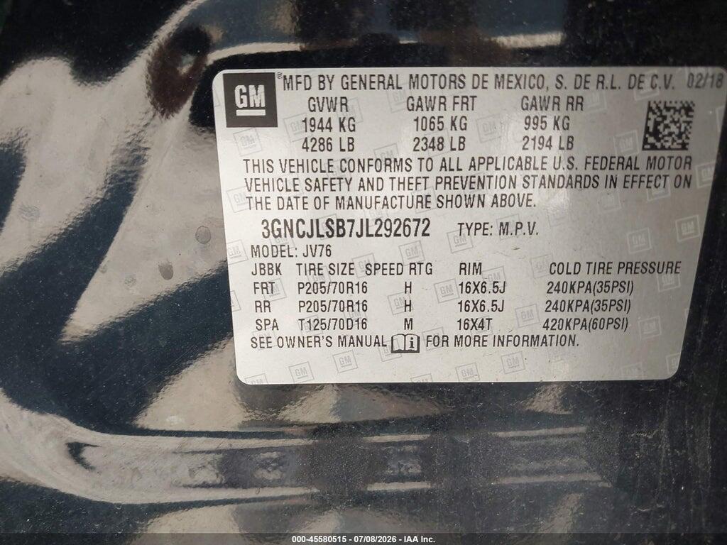 3GNCJLSB7JL292672 2018 CHEVROLET TRAX photo no. 9