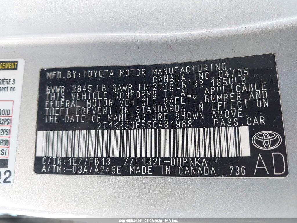 2T1KR30E55C481968 2005 TOYOTA MATRIX photo no. 9
