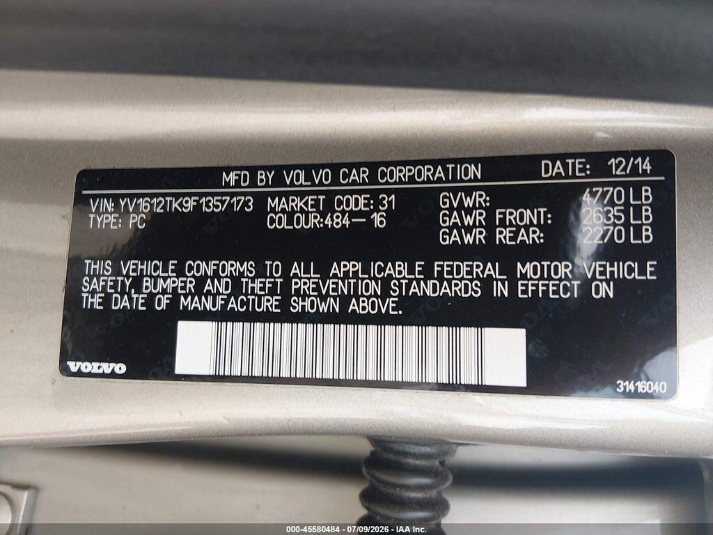 YV1612TK9F1357173 2015 VOLVO S60 photo no. 9